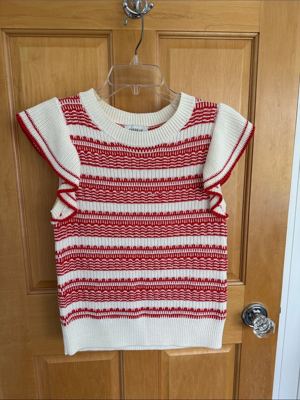 Evereve Red & White Striped Knit Flutter Sleeve Top - Kids